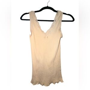 Lace-Trim Ribbed Tank Cami - Cream sm
